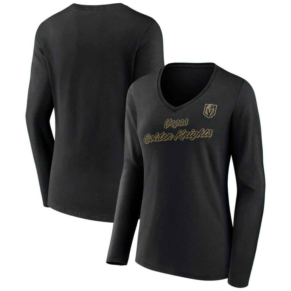 Vegas Golden Knights Women's Forge Long Sleeve V-Neck T-Shirt - Black | NHL Clearance