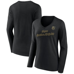 Vegas Golden Knights Women's Forge Long Sleeve V-Neck T-Shirt - Black | NHL Clearance