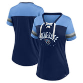 Tennessee Titans Women's Blitz & Glam Lace-Up V-Neck Jersey T-Shirt - Navy/Light Blue - Fanatics