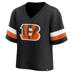 Cincinnati Bengals Women's Established Jersey Cropped V-Neck T-Shirt - Black - Fanatics