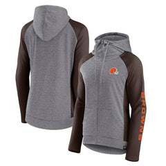 Cleveland Browns Women's Blind Side Lightweight Full-Zip Hoodie - Heather Gray/College Brown - Fanatics