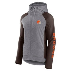 Cleveland Browns Women's Blind Side Lightweight Full-Zip Hoodie - Heather Gray/College Brown - Fanatics