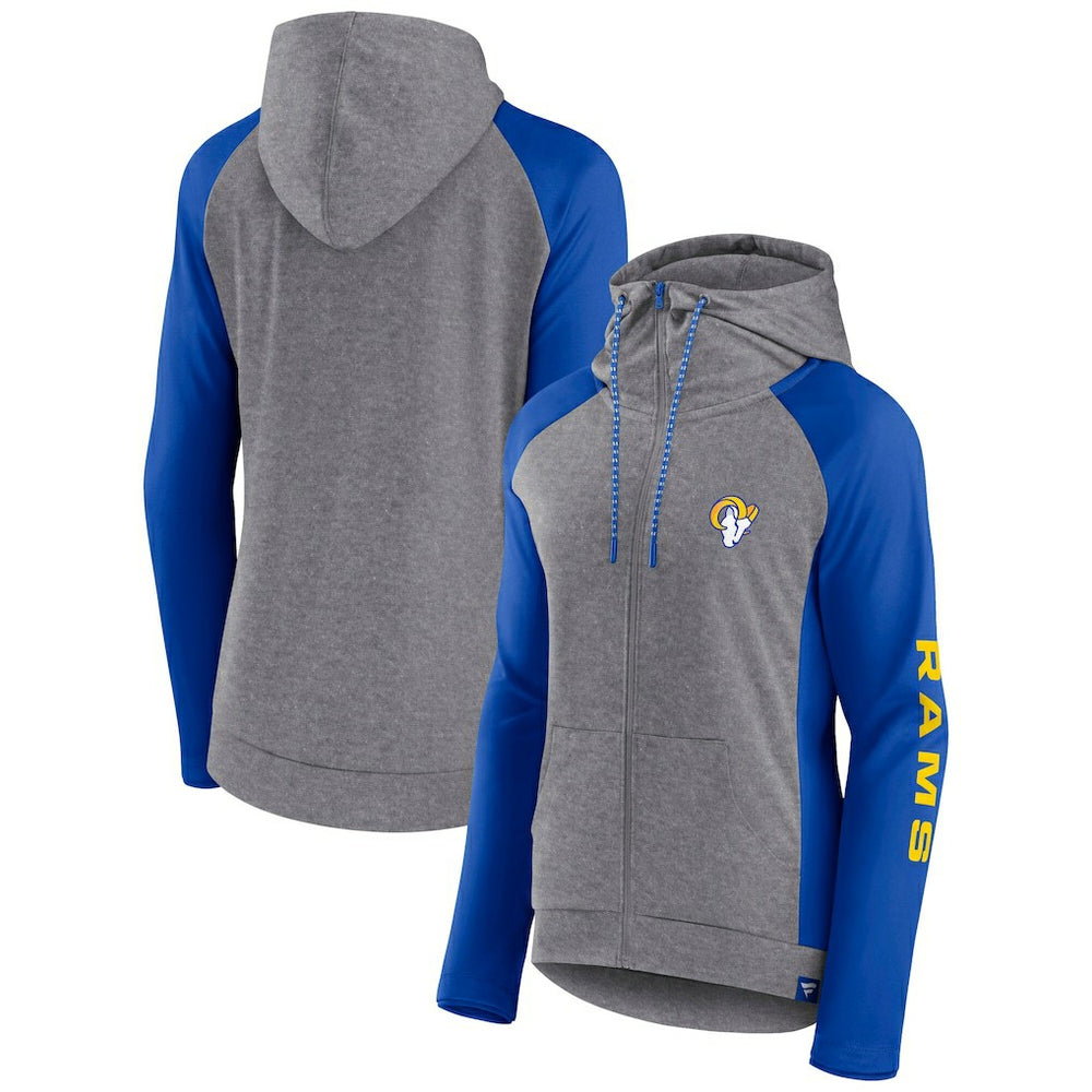Los Angeles Rams Women's Blind Side Lightweight Full-Zip Hoodie - Heather Gray/College Royal - Fanatics