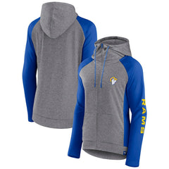 Los Angeles Rams Women's Blind Side Lightweight Full-Zip Hoodie - Heather Gray/College Royal - Fanatics