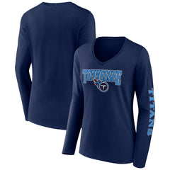 Tennessee Titans Women's Wordmark Long Sleeve V-Neck T-Shirt - Navy - Fanatics