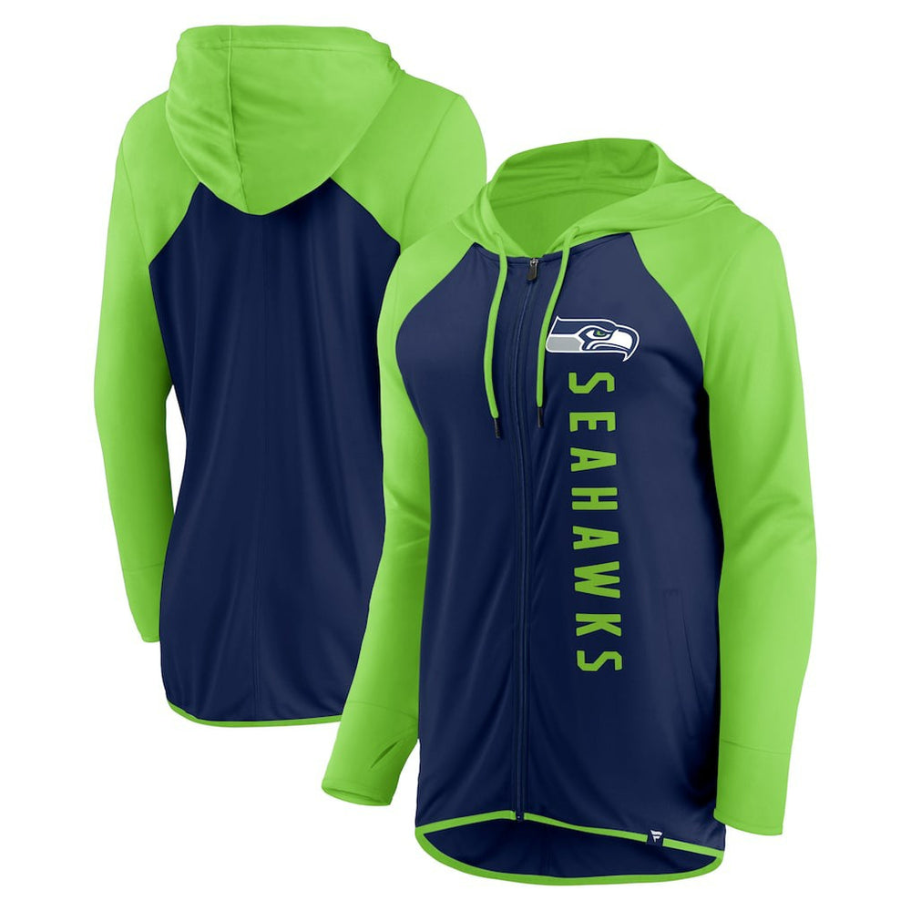 Seattle Seahawks Women's Forever Fan Full-Zip Hoodie - College Navy/Neon Green - Fanatics