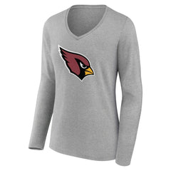Arizona Cardinals Women's Primary Team Logo Long Sleeve V-Neck T-Shirt - Heather Gray - NFL