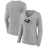 Baltimore Ravens Women's Primary Team Logo Long Sleeve V-Neck T-Shirt - Heather Gray - NFL