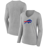 Buffalo Bills Women's Primary Team Logo Long Sleeve V-Neck T-Shirt - Heather Gray - NFL