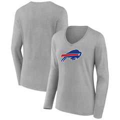 Buffalo Bills Women's Primary Team Logo Long Sleeve V-Neck T-Shirt - Heather Gray - NFL