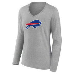 Buffalo Bills Women's Primary Team Logo Long Sleeve V-Neck T-Shirt - Heather Gray - NFL