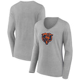 Chicago Bears Women's Primary Team Logo Long Sleeve V-Neck T-Shirt - Heather Gray - NFL