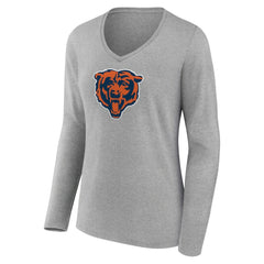 Chicago Bears Women's Primary Team Logo Long Sleeve V-Neck T-Shirt - Heather Gray - NFL