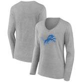 Detroit Lions Women's Primary Team Logo Long Sleeve V-Neck T-Shirt - Heather Gray - NFL