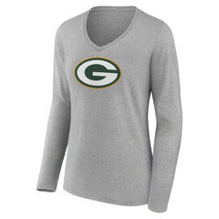 Green Bay Packers Women's Primary Team Logo Long Sleeve V-Neck T-Shirt - Heather Gray - NFL