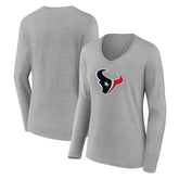 Houston Texans Women's Primary Team Logo Long Sleeve V-Neck T-Shirt - Heather Gray - NFL
