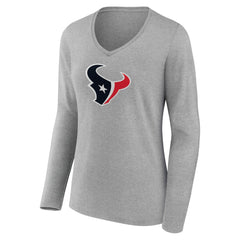Houston Texans Women's Primary Team Logo Long Sleeve V-Neck T-Shirt - Heather Gray - NFL