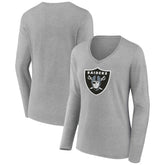 Las Vegas Raiders Women's Primary Team Logo Long Sleeve V-Neck T-Shirt - Heather Gray - NFL