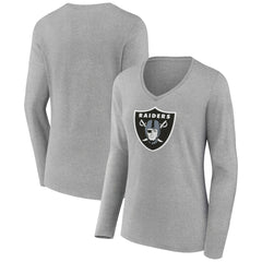 Las Vegas Raiders Women's Primary Team Logo Long Sleeve V-Neck T-Shirt - Heather Gray - NFL