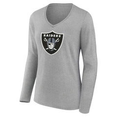 Las Vegas Raiders Women's Primary Team Logo Long Sleeve V-Neck T-Shirt - Heather Gray - NFL