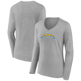 Los Angeles Chargers Women's Primary Team Logo Long Sleeve V-Neck T-Shirt - Heather Gray - NFL
