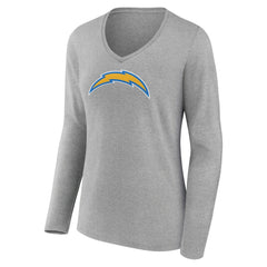 Los Angeles Chargers Women's Primary Team Logo Long Sleeve V-Neck T-Shirt - Heather Gray - NFL