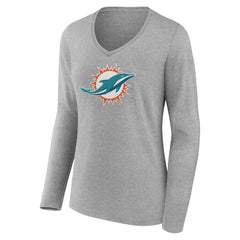 Miami Dolphins Women's Primary Team Logo Long Sleeve V-Neck T-Shirt - Heather Gray - NFL