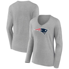 New England Patriots Women's Primary Team Logo Long Sleeve V-Neck T-Shirt - Heather Gray - NFL