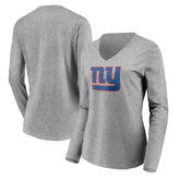 New York Giants Women's Primary Team Logo Long Sleeve V-Neck T-Shirt - Heather Gray - NFL