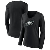 Philadelphia Eagles Women's Primary Team Logo Long Sleeve V-Neck T-Shirt - Black - NFL