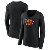 Washington Commanders Women's Primary Team Logo Long Sleeve V-Neck T-Shirt - Black - NFL
