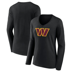 Washington Commanders Women's Primary Team Logo Long Sleeve V-Neck T-Shirt - Black - NFL
