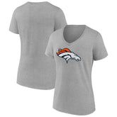 Denver Broncos Women's Primary Team Logo V-Neck T-Shirt - Heather Gray - NFL