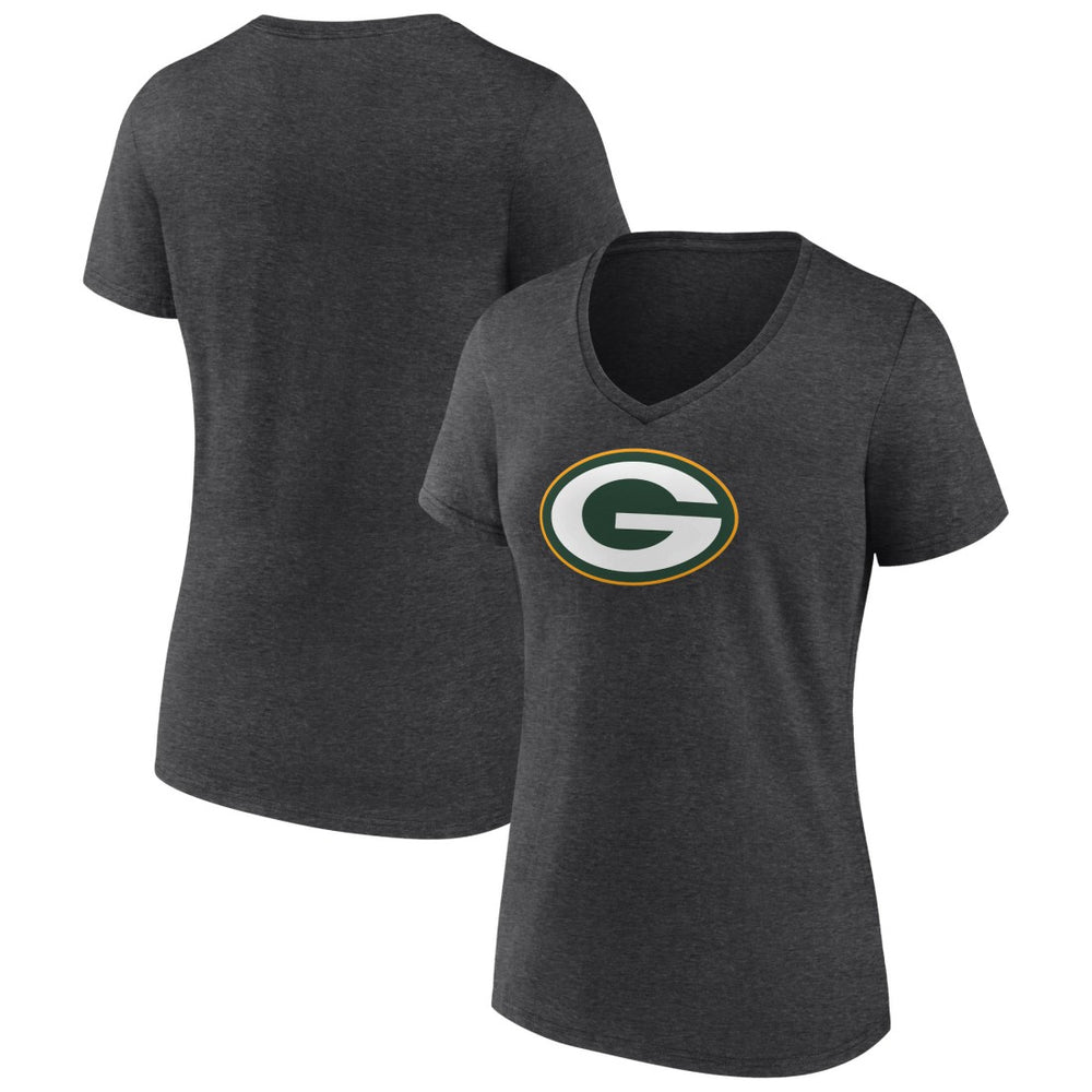 Green Bay Packers Women's Primary Team Logo V-Neck T-Shirt - Charcoal - NFL