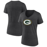 Green Bay Packers Women's Primary Team Logo V-Neck T-Shirt - Charcoal - NFL