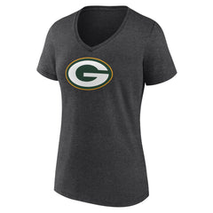 Green Bay Packers Women's Primary Team Logo V-Neck T-Shirt - Charcoal - NFL