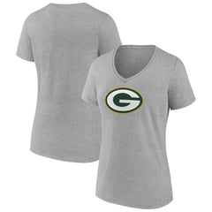 Green Bay Packers Women's Primary Team Logo V-Neck T-Shirt - Heather Gray - NFL