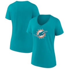 Miami Dolphins Women's Primary Team Logo V-Neck T-Shirt - Aqua - NFL