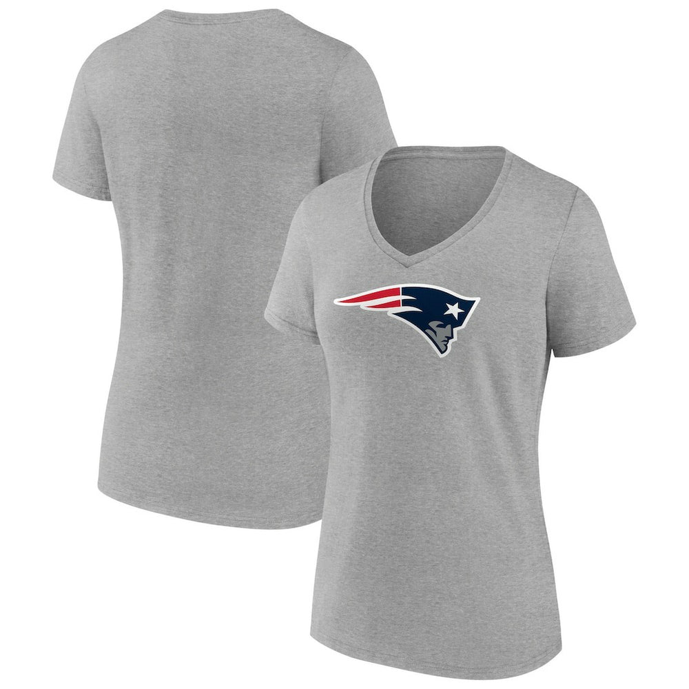 New England Patriots Women's Primary Team Logo V-Neck T-Shirt - Heather Gray - NFL