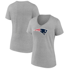 New England Patriots Women's Primary Team Logo V-Neck T-Shirt - Heather Gray - NFL