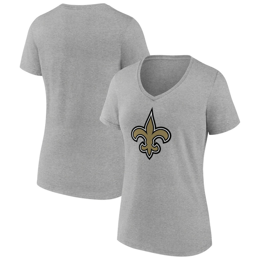 New Orleans Saints Women's Primary Team Logo V-Neck T-Shirt - Heather Gray - NFL