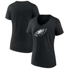 Philadelphia Eagles Women's Primary Team Logo V-Neck T-Shirt - Black - NFL