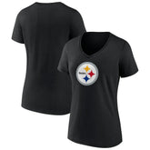 Pittsburgh Steelers Women's Primary Team Logo V-Neck T-Shirt - Black - NFL