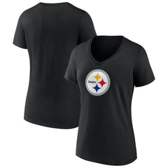 Pittsburgh Steelers Women's Primary Team Logo V-Neck T-Shirt - Black - NFL