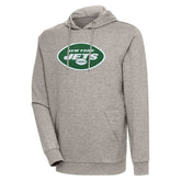 New York Jets Antigua Action Chenille Pullover Hoodie - Oatmeal - NFL