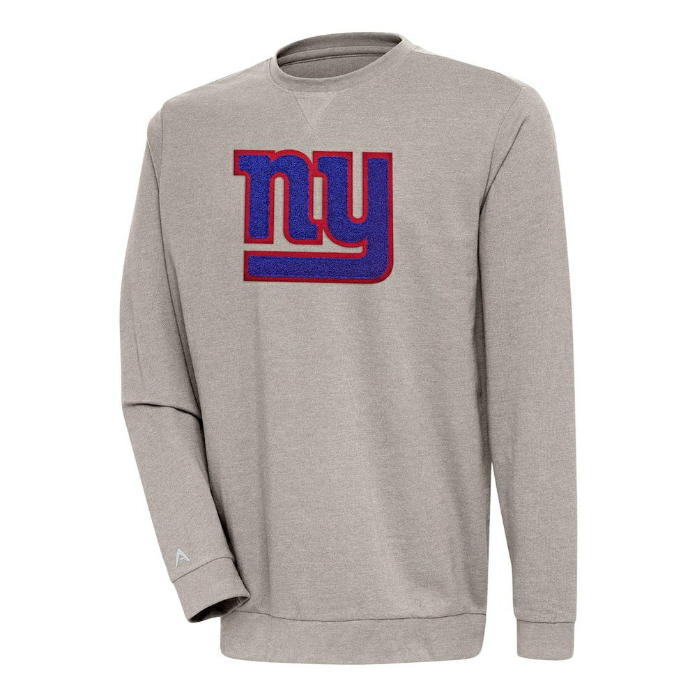 New York Giants Antigua Reward Chenille Pullover Crewneck Sweatshirt - Oatmeal - NFL