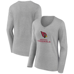 Arizona Cardinals Women's Logo Team Lockup Long Sleeve V-Neck T-Shirt - Heather Gray - NFL