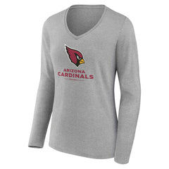 Arizona Cardinals Women's Logo Team Lockup Long Sleeve V-Neck T-Shirt - Heather Gray - NFL