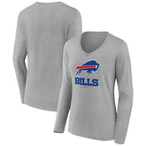 Buffalo Bills Women's Logo Team Lockup Long Sleeve V-Neck T-Shirt - Heather Gray - NFL