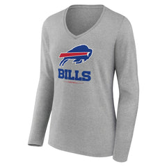 Buffalo Bills Women's Logo Team Lockup Long Sleeve V-Neck T-Shirt - Heather Gray - NFL
